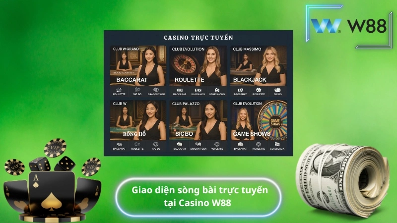 Giao diện sòng bài trực tuyến tại Casino W88