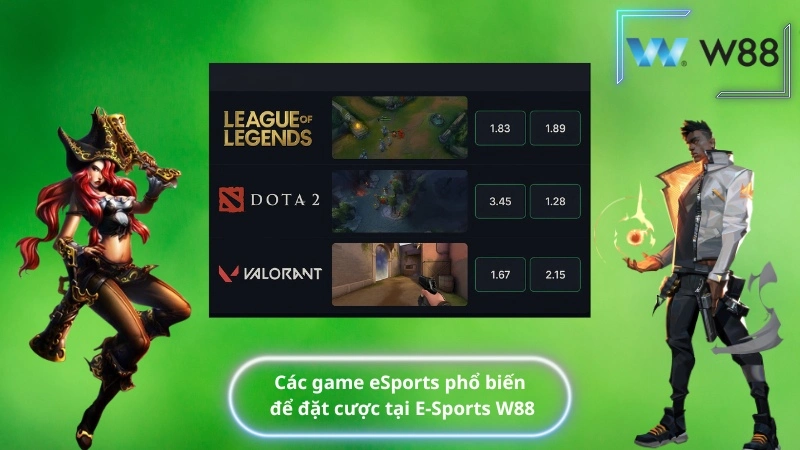 Các game eSports phổ biến để đặt cược tại E-Sports W88
